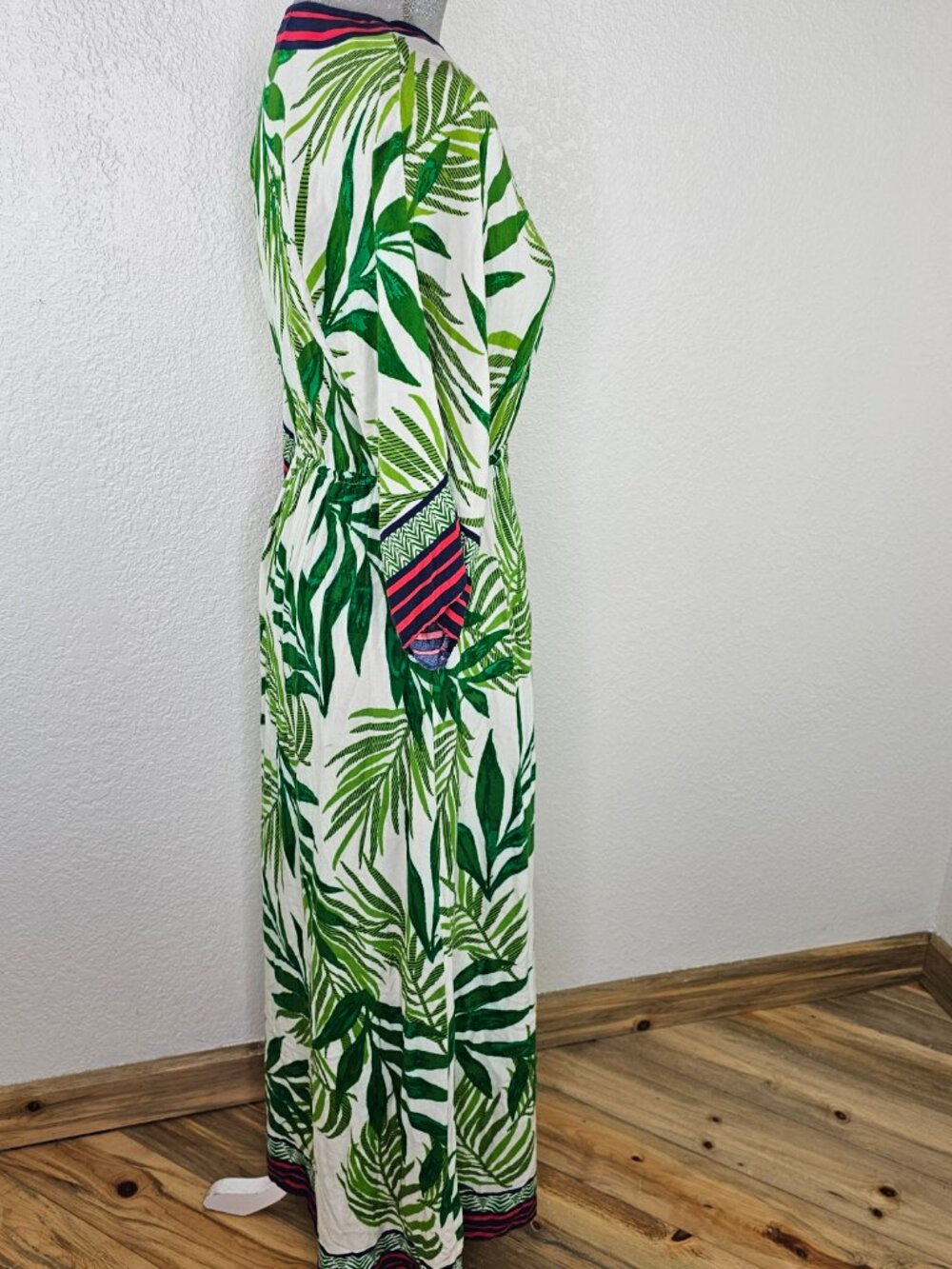 Flying Tomato Tropical Leaf Print Kimono Style Maxi Dress - Picture 3 of 7